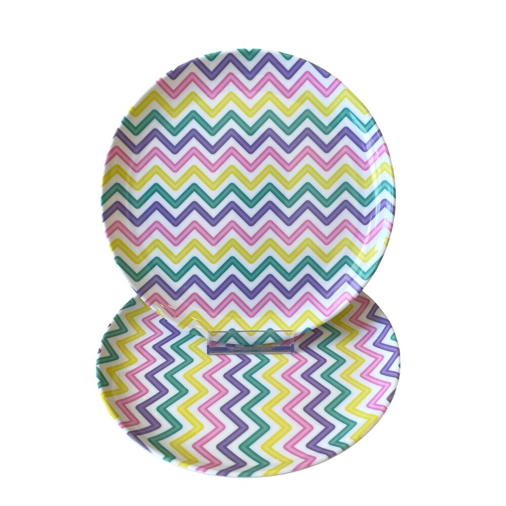 4pc Godinger Zig Zag Melamine Salad Plates 8in EASTER Pop of Pastel Color NEW